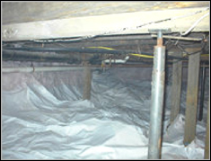 Rim joist and rafters with rot damage before foaming